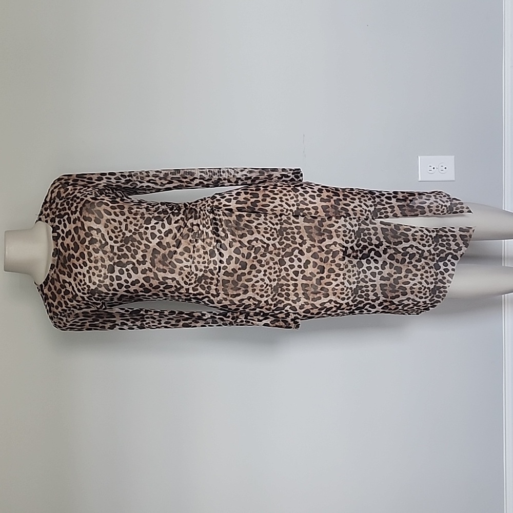 Aqua Leopard Print Asymmetrical Lined Mesh Dress-S - image 1